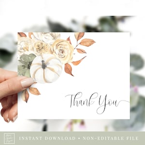 afdrukbare platte bedankkaart / / herfst herfst bloemen babyshower, herfst bloemen, oranje pompoen thema, gender neutraal, afdrukbare bedankbriefje