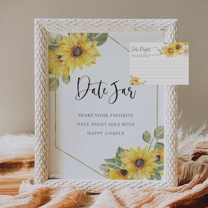 date jar sign and card // sunflower bridal shower sign, wedding shower, sunflowers, watercolor floral, printable bridal shower sign