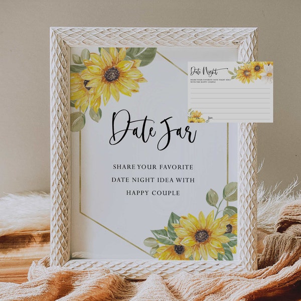 date jar sign and card // sunflower bridal shower sign, wedding shower, sunflowers, watercolor floral, printable bridal shower sign