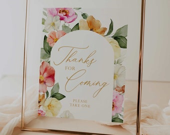 wydrukowany znak „dziękuję za przybycie” // kwiatowy znak na baby shower, przyjęcie urodzinowe, wieczór panieński, natychmiastowe pobranie