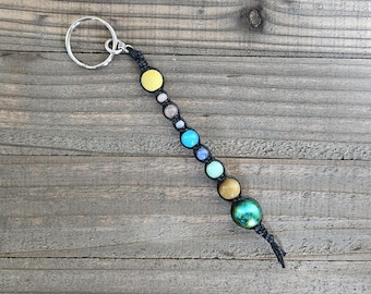 Kepler-90 System Keychain, #74, Keychain, Beaded Keychain, Outer Space Keychain, Planet Keychain, Science Keychain, Astronomy Keychain