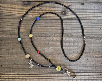 Solar System Lanyard, #85, Astronaut Lanyard, Beaded Lanyard, Planet Lanyard, ID Badge Holder, Outer Space Lanyard, Astrology Lanyard, Space