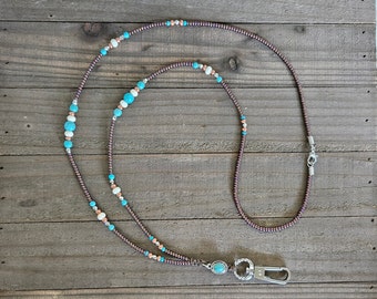 Western Lanyard, #3, Turquoise Charm Lanyard, Beaded Lanyard, ID Badge Holder, Teacher Lanyard, Nurse Lanyard, Student, Cruise Card Holder
