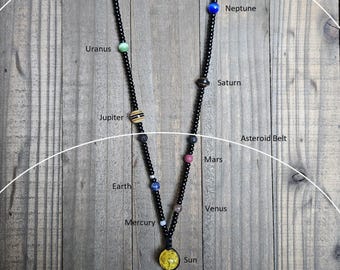 Solar System Lanyard, #81, Beaded Lanyard, Planet Lanyard, ID Badge Holder, Outer Space, Astrology, Asteroid Belt, Kuiper Belt, Eclipse