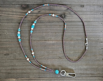 Western Lanyard, #2, Turquoise Lanyard, Beaded Lanyard, ID Badge Holder, Teacher Lanyard, Nurse Lanyard, Student, Cruise Card Holder