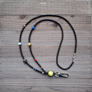 Solar System Lanyard, #80, Beaded Lanyard, Planet Lanyard, ID Badge Holder, Outer Space Lanyard, Lobster Claw Lanyard, Lanyard