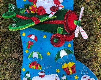 Airplane Santa 18inch Bucilla Finished Stocking