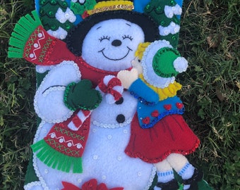 18 inch finished bucilla stocking Snowman Kisses