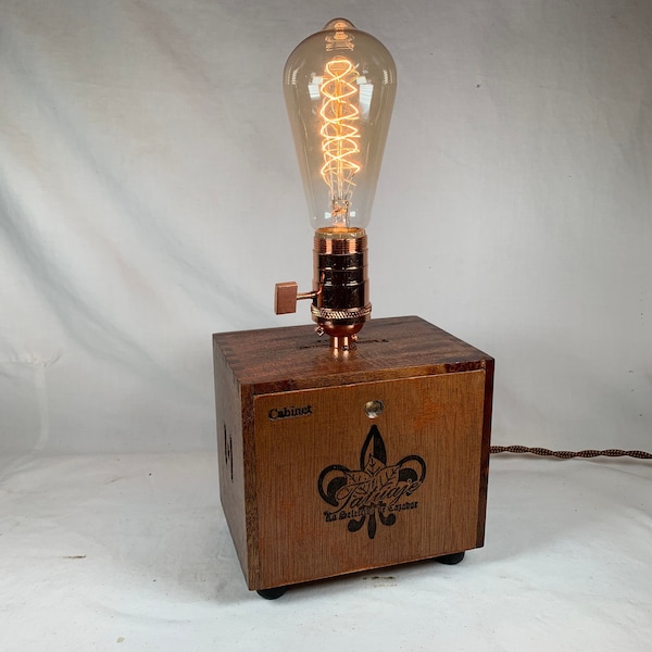 Cigar Box Lamp, Desk Lamp, Cigar Box, Man Cave Lamp, Steampunk Lamp, Tatuaje Cigars, Copper Lamp, Nicaragua, Father's Day