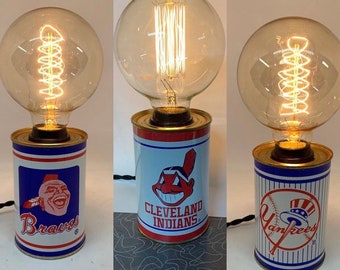 Vintage MLB Baseball Can Lamp: 1984 Edison Bulb Desk Light, Fathers Day