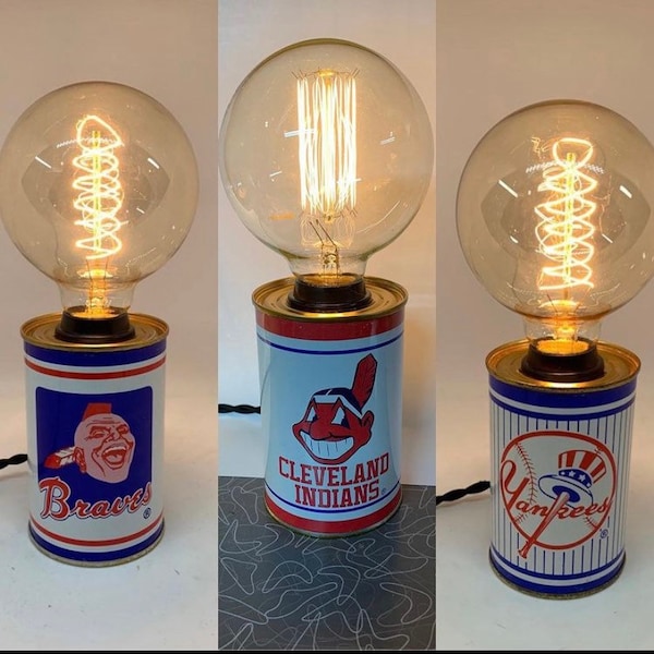 Custom Vintage Baseball Lamp, Reds, Yankees, Cubs, Orioles, Expos, Pirates, A’s, Braves, Phillies, Red Sox, Giants, Father's Day