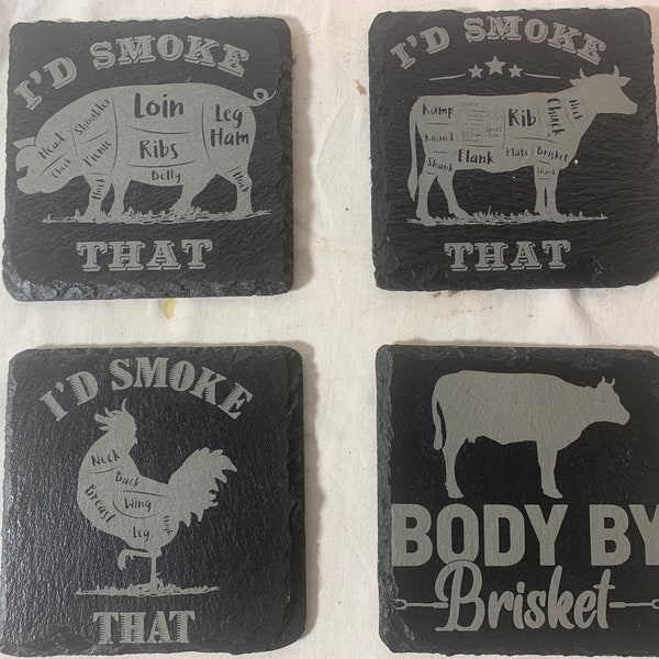 BBQ Coasters, Smoker Coasters, Funny BBQ, Slate, Housewarming, Fathers Day, Wedding, Gift Idea, Barware, Man Cave, Dad Gift, Grilling