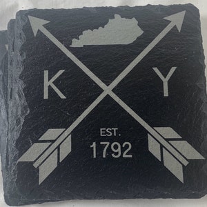 Lasergraverade Kentucky Slate-underlägg: Bluegrass-barbestick, set om 4