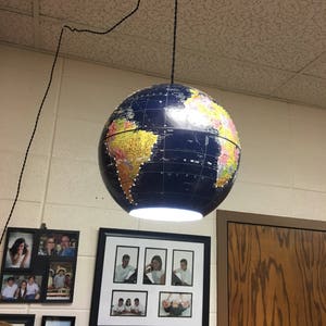 Vintage Globe Pendant Light, Globe Lamp, Black (Dark Blue) World Globe