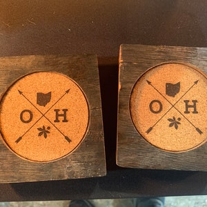 Barrel Stave Coasters w/Ohio Artwork,  Barrel Staves, Bourbon Staves, Whiskey Staves, Man Cave, Christmas