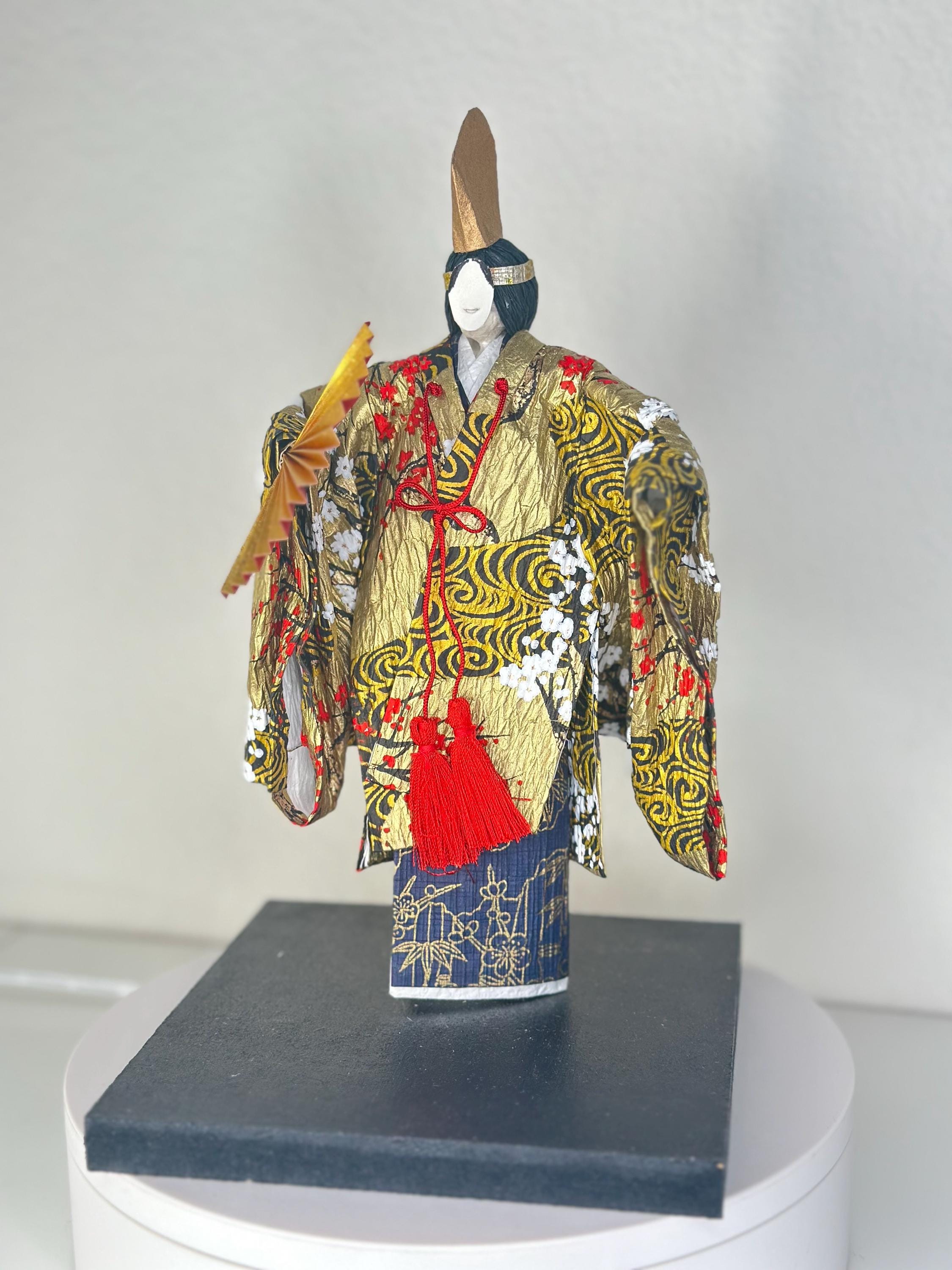 Japanese Noh doll京都　能人形　狂言　歌舞伎　翁　木製彫刻 Japanese Vintage Noh Dancer Metal Figure -Okina- 翁 Tsushima