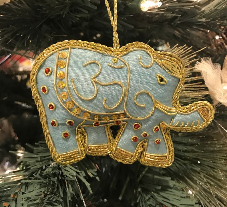Hindu Om Elephant Holiday Ornament Silk With Zari Embroidery Etsy