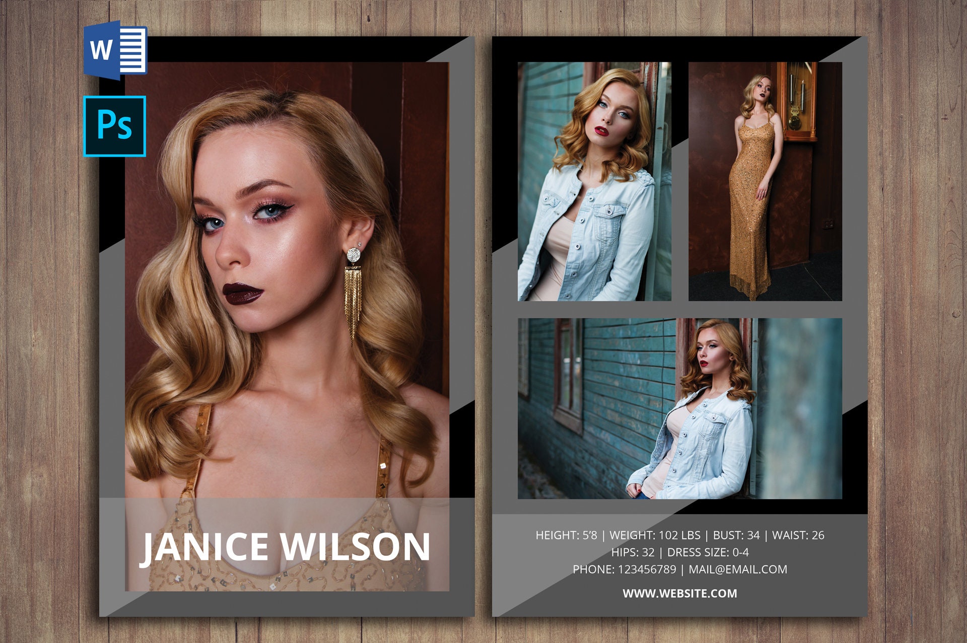 Modeling Comp Card Template Word Template Photoshop  Etsy In Model Comp Card Template Free
