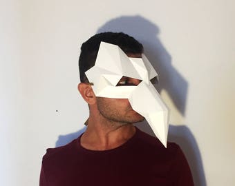 Make Your Raven Bird Mask from paper, PDF pattern mask, Polygon Face DIY Paper Mask, Papercraft, Party Animal