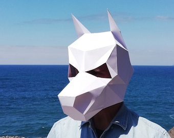 Fabriquez votre masque de loup de chien à partir de papier, masque de modèle PDF, masque de papier bricolage Polygon Face, Papercraft, Party Animal