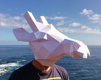 Faites votre masque de girafe à partir de papier, masque de modèle PDF, masque de papier bricolage Polygon Face, Papercraft, Party Animal