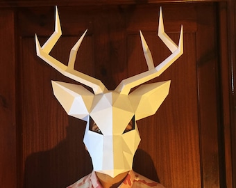 Make Your Deer Mask from paper, PDF pattern mask, Polygon Face DIY Paper Mask, Papercraft, Party Animal
