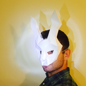 Make Your Rabbit Mask from paper, PDF pattern mask, Polygon Face DIY Paper Mask, Papercraft, Party Animal