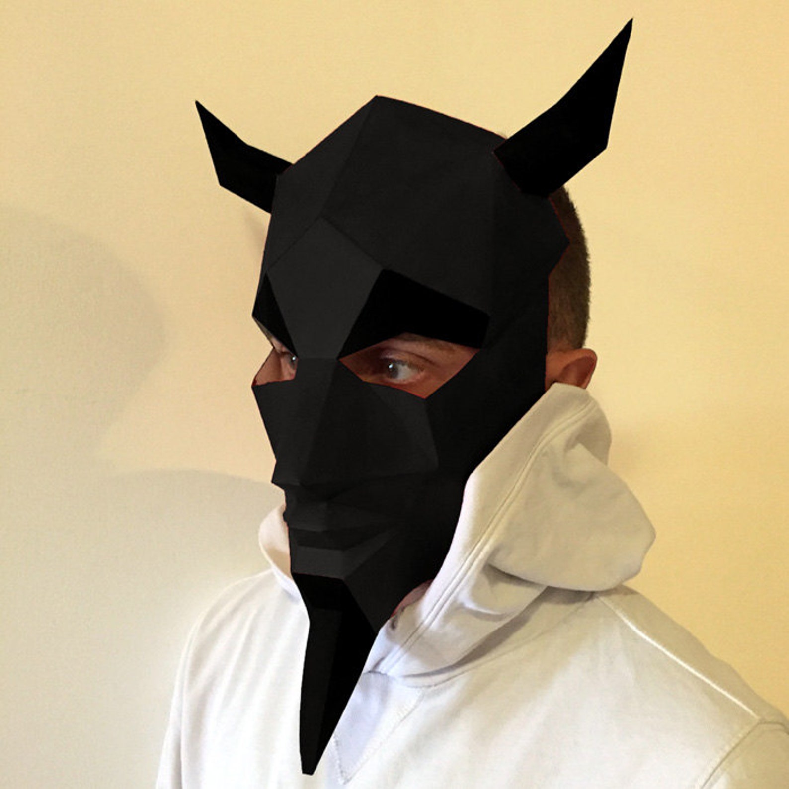 Make Your Own Devil Mask From Paper, PDF Pattern Mask, Polygon Face DIY