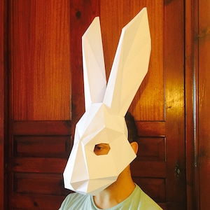 Make Your Rabbit Mask from paper, PDF pattern mask, Polygon Face DIY Paper Mask, Papercraft, Party Animal