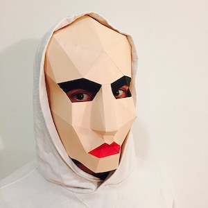 Make Your Own Scary Woman from paper, PDF pattern mask, Polygon Face DIY Halloween Paper Mask, Papercraft, party eco friendly