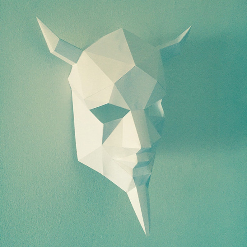 Make Your Own Devil Mask From Paper Pdf Pattern Mask Polygon Etsy