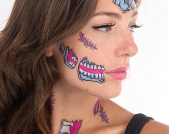 Bristol Novelty Temporäres Pop-Art-Tattoo – Witziges Gesicht, Unisex, Einheitsgröße