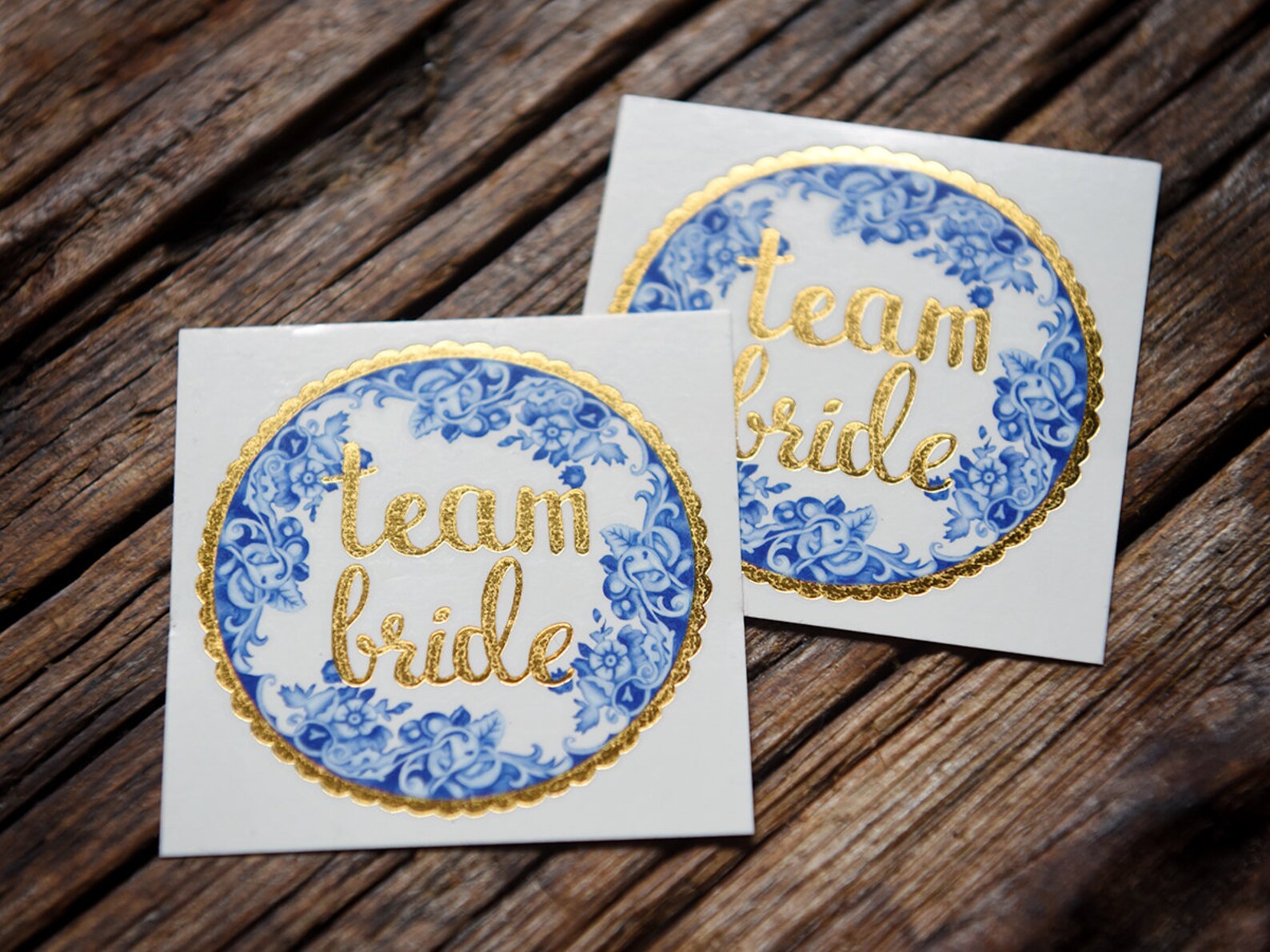 Team Bride + Bride, 11 Temporary Tattoos Blue Flowers, Gold Tattoo ...