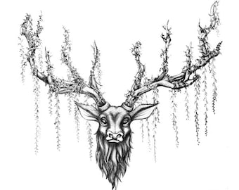 Includes 2 tattoos: Handmade Temporary Tattoos, Deer, Deer, Temporary Tattoos, Temporary Tattoo, Vintage, Antlers, antler
