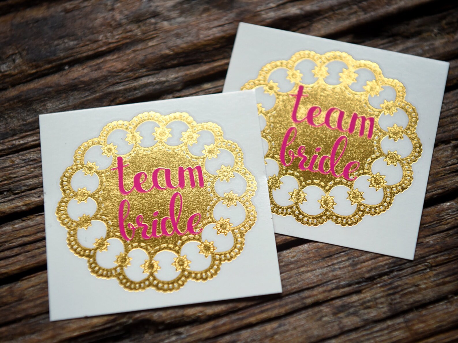 2 Bachelorette Party Tattoos, Team Bride, Gold and Pink, Temporary ...