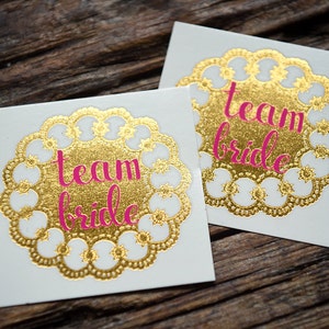 2 bachelorette party tattoos, team bride, gold and pink, temporary tattoos, gold tattoo, wedding, bachelorette, team bride, bride, handdrawn