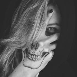 Skull Hand Tattoo, costume temporary tattoo, Skull, Halloween, Skull, temporary halloween tattoo, halloween costume, includes 2 tattoos image 1