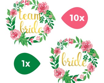 Team Bride + Bride, 11 Temporary Tattoos, Gold Tattoo, Wedding, Bachelorette, Bachelorette Party, Temp Tattoo, Bride, Metallic, hand drawn