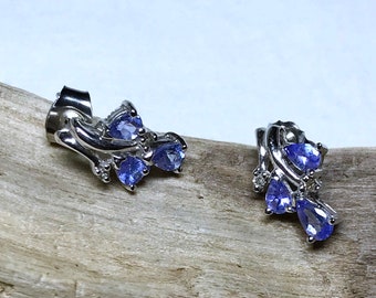 10k White Gold Earrings, Natural Tanzanite Earrings, Diamond Earrings, Appraisal, Statement Earrings, Flower Earrings, Cute Earrings