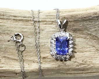 14k White Gold Necklace, Natural Tanzanite Necklace, Diamond Necklace, Pendant Necklace, Appraisal, Birthstone Necklace, Gemstone Necklace