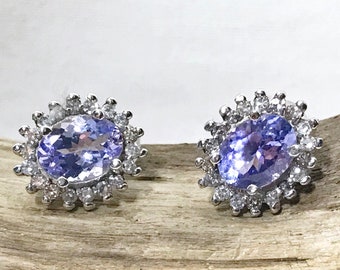 14k White Gold Natural Tanzanite (3.22 ct) Diamond Earrings, Appraised 7,600 CAD