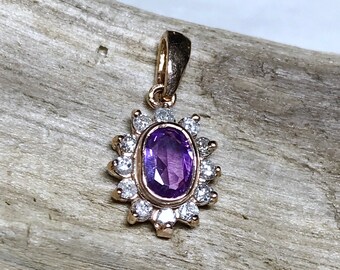 14k Rose Gold Natural Purple Sapphire (0.55 ct) Diamond Star Pendant, Appraised 2,300 USD