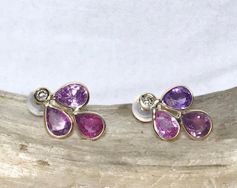 14 kt Yellow Gold Natural Pinkish Violet Sapphire (4.20 ct) Earrings, Appraised 1,421 USD