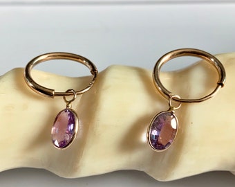 10 kt Rose Gold Natural Pinkish Sapphire (1.50 ct) Hoop Earrings, Appraised 1,640 CAD