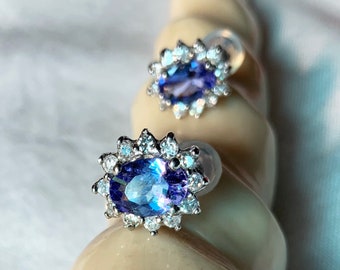 14k White Gold Natural Tanzanite (2.0 ct) Diamond Earrings, Appraised 4,300 USD