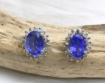 14k White Gold Natural Tanzanite (3.22 ct) Diamond Earrings, Appraised 7,600 CAD