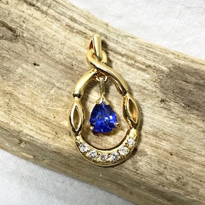 14K Żółte Złoto Wisiorek, Naturalny Szafir Wisiorek, Naturalny Diament Wisiorek, Wycena, Ślub Wisiorek, Naszyjnik Wisiorek, Kamień Szlachetny Wisiorek