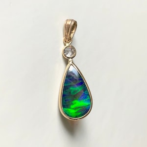 14k Yellow Gold Pendant, Natural black Opal Pendant, Diamond Pendant, Appraisal, Necklace Pendant, Gemstone Pendant, Unique Pendant