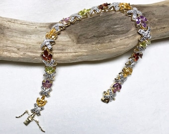 Gold Plated Silver Bracelet, Natural Amethyst Bracelet, Garnet Bracelet, Citrine Bracelet, Peridot Bracelet, Appraisal, Gemstone Bracelet