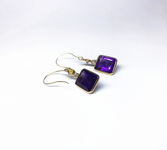 14k Yellow Gold Natural Amethyst (6.80 ct) Earrin… - image 1